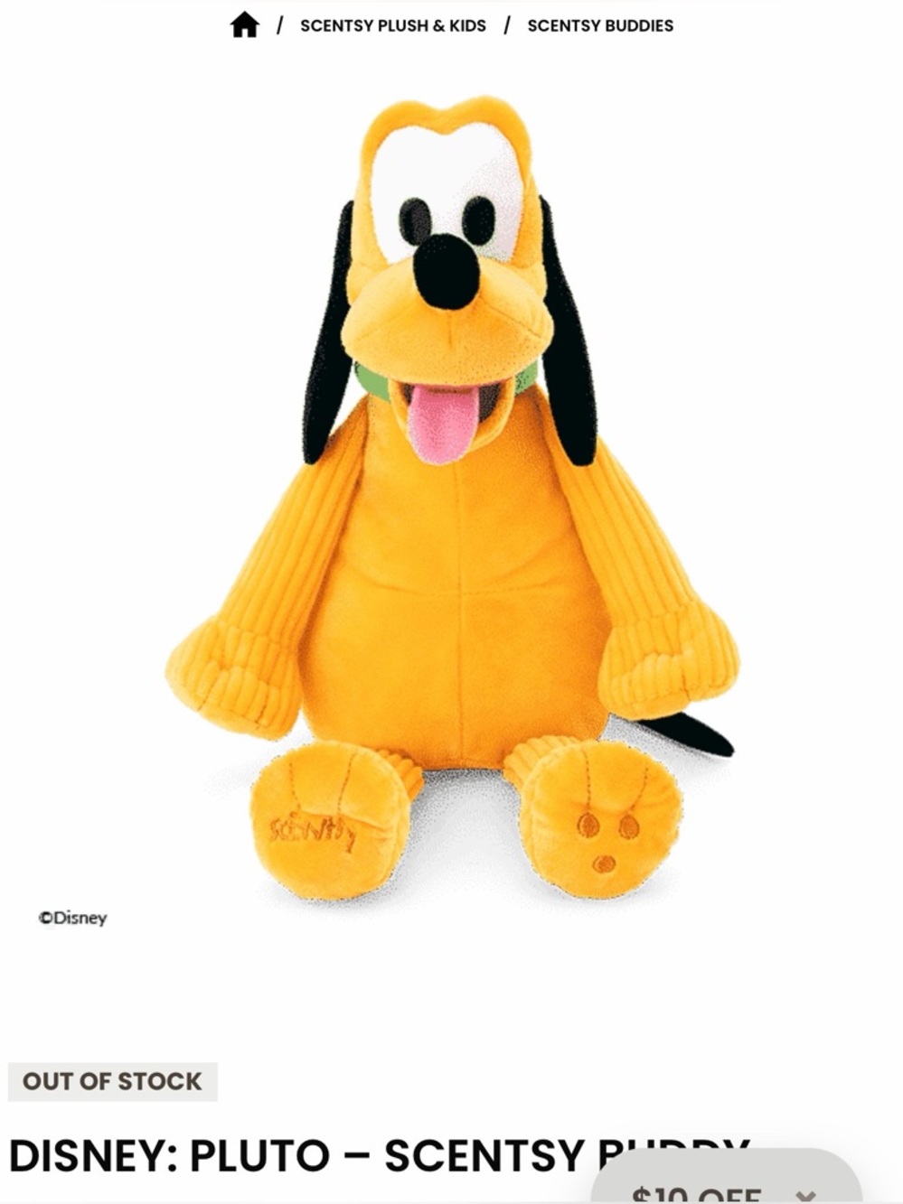 Disney Yellow Pluto Plush Dog Toy with Black Ears and Pink Tongue